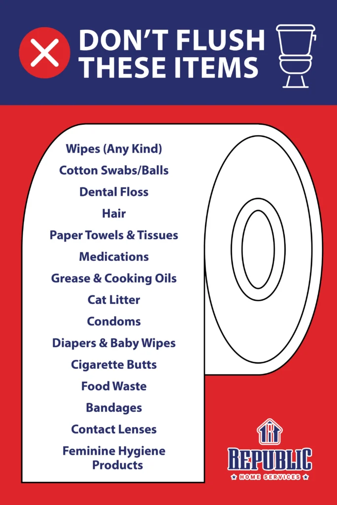 infographic detailing what items you should not flush down your toilet