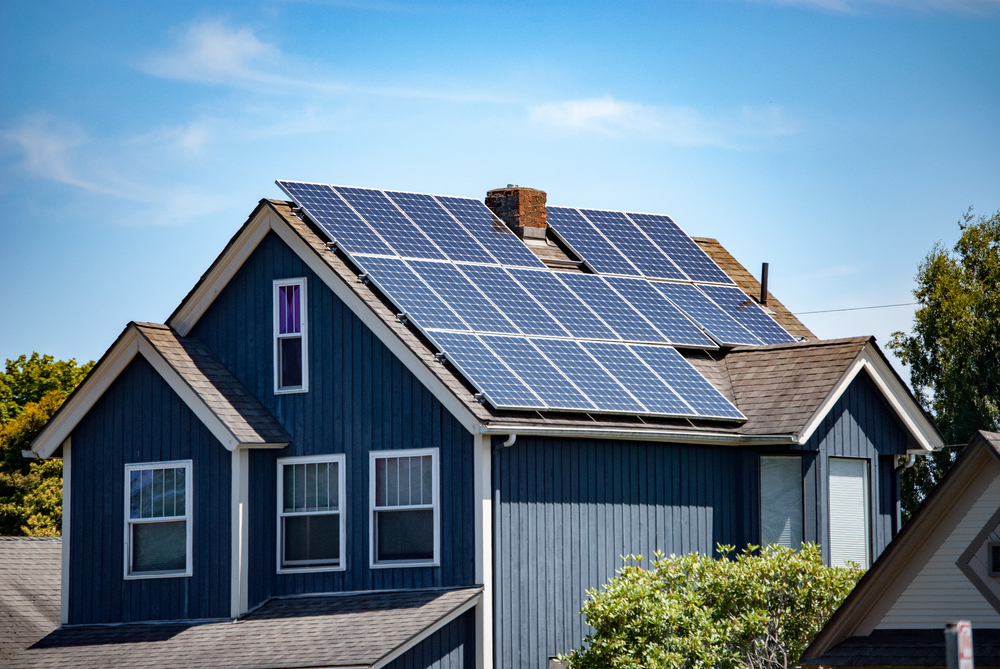 Solar panels installed and in use on roof of home